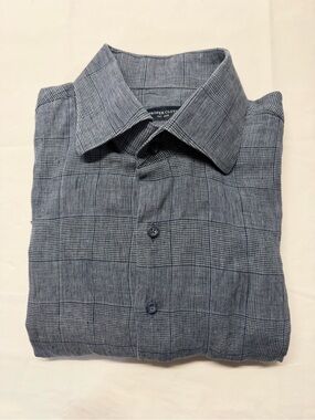 Men's Blue Plaid Spread-Collar Dress Shirt